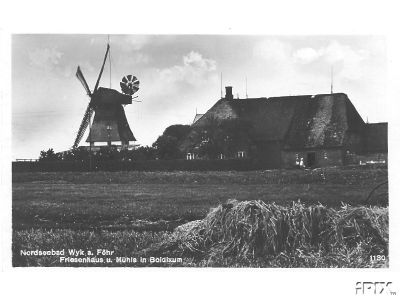 Friesenhaus und Mühle in Boldixum, ca. 1931